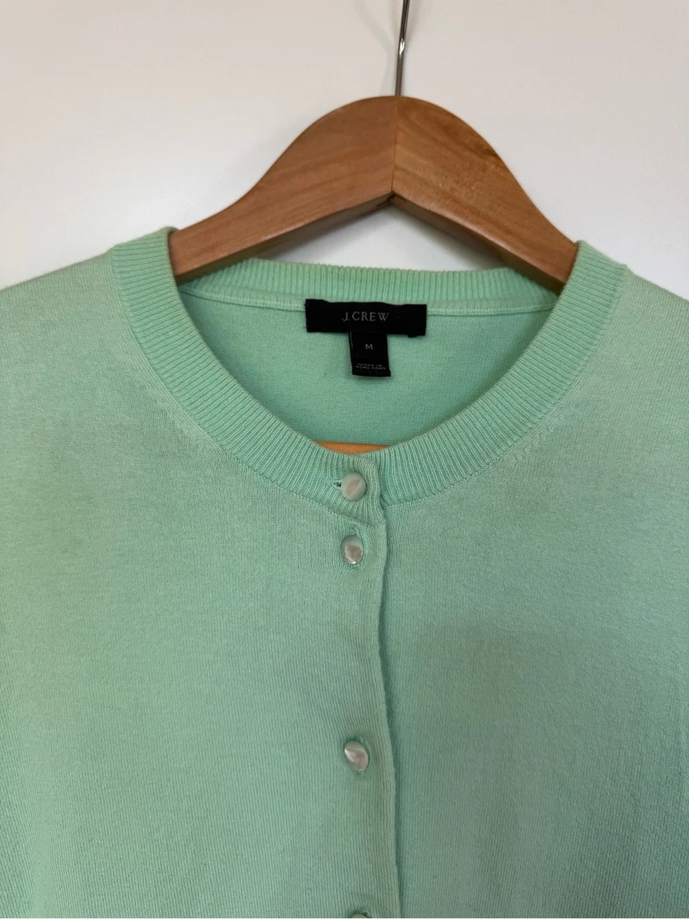 Vintage J. Crew Jackie Cardigan Sweater Womens M Mint Green Cotton Blend RN77388